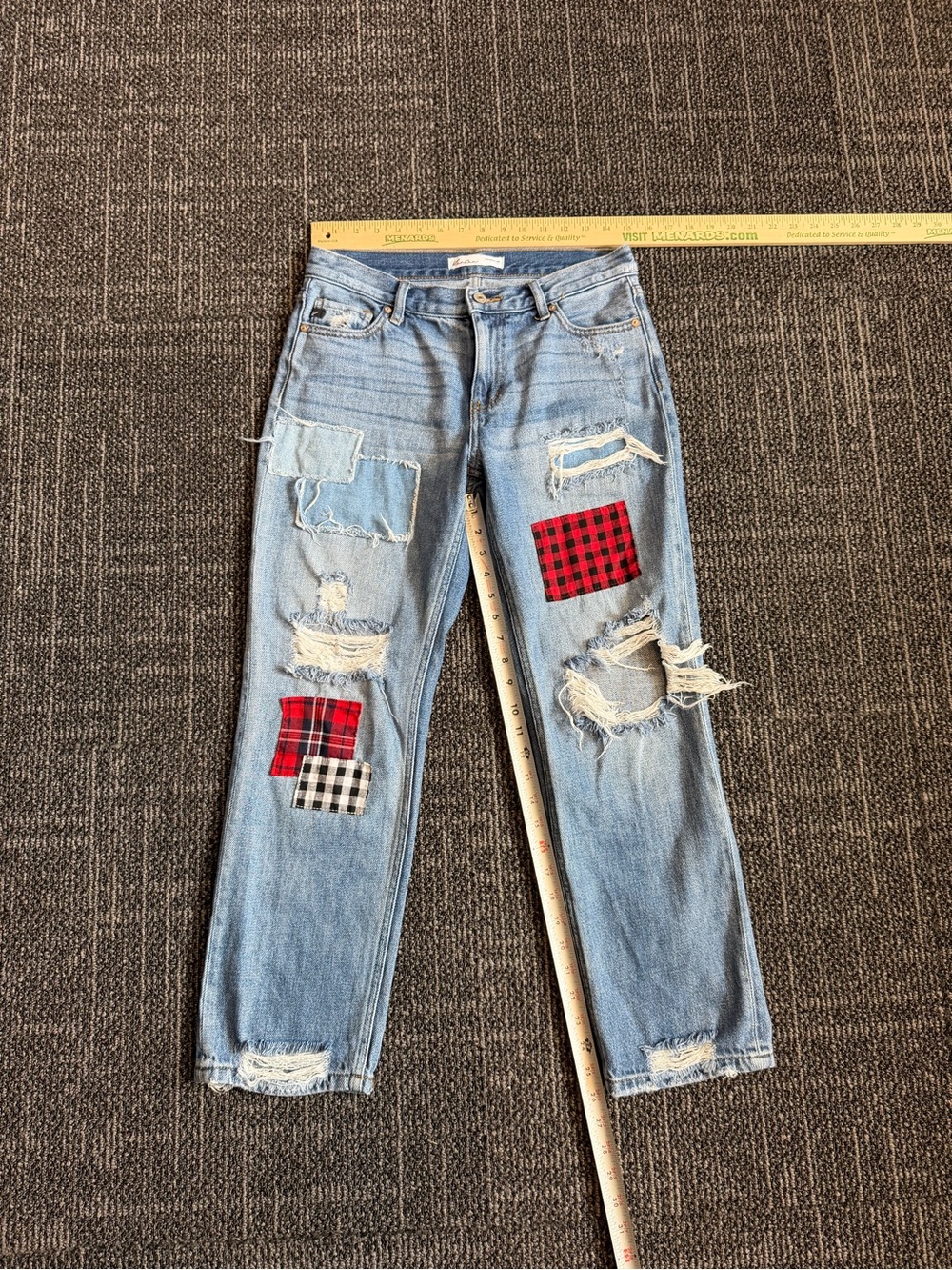 Maurice’s X KanCan High Rise Plaid Patch Ripped Boyfriend Jeans Sz 26